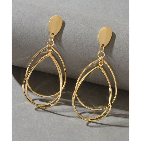 Multi Open Teardrop Pendant Drop Earrings Gold Dangle Women Swirl Wisk Post Back - Picture 1 of 3